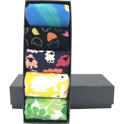 MYORED 5pairs/Lot 2018 mens socks cotton colorful funny socks easter egg cartoon animal sheet rabbit socks unisex gift socks