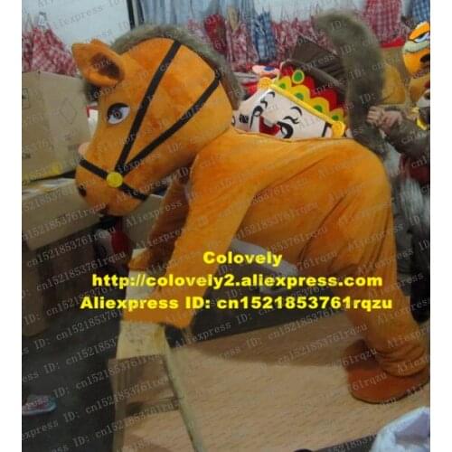 Naughty Yellowish-brown Horse Pony Steed Courser Mule Hinny Mascot Costume Cartoon Character Adult Gray Long Fur Horsehair ZZ978