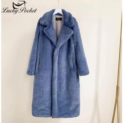 Women Winter High Quality Faux Rabbit Fur Coat Loose Lapel OverCoat Luxury Long Fur Coat Female Thick Warm Plus Size Plush Coats