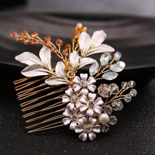 Luxurious Gold Hair Comb Hair Sticks Crystal Flower Hair Jewelry Festival Gifts Bride Hair Pins Wedding Accessory LB