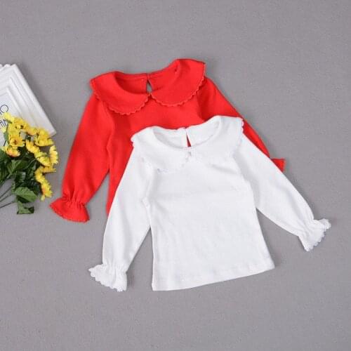 Baby Girls Shirt Peter Pan Collar Bottoming Tees Girl Long Sleeves White Tops Kids Children Clothes Girl Blouse Infant Clothing