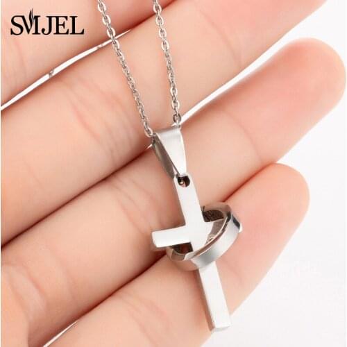 SMJEL Lovely Cross Pendant Necklace Titanium Steel Jewelry Necklace Men Cross Round Collar Simple Personality Punk