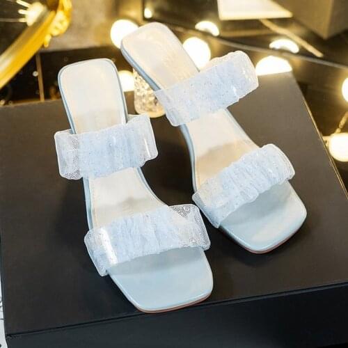 Concise Open-Toed Women Shoes White Apricot Slippers Elegant High Heels Shoes 2021 New Fashion Wedding Prom Shoes Woman