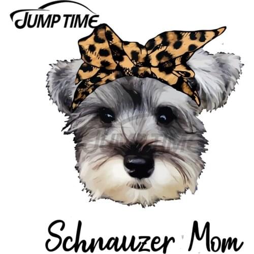 JumpTime 13 x 10.5cm For Schnauzer Mom Funny Car Sticker Cartoon Surfboard Decal Occlusion Sunscreen Scratch Car Assessoires