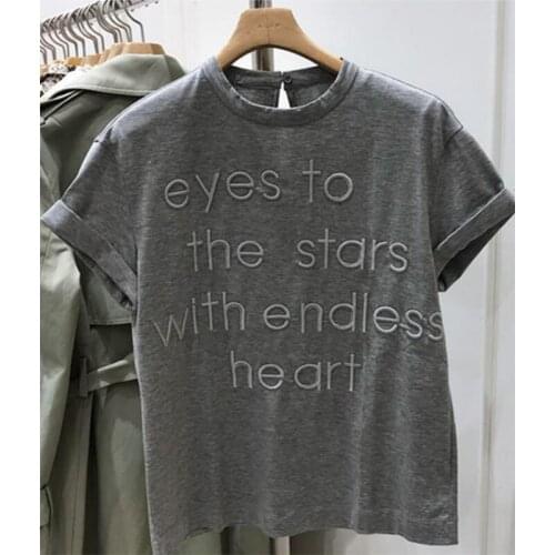 Web Celebrity Super Hot Embroidered Alphabetic Short Sleeve T-Shirt for Women 2021 Summer Dress Korean Edition Chaogang Wind