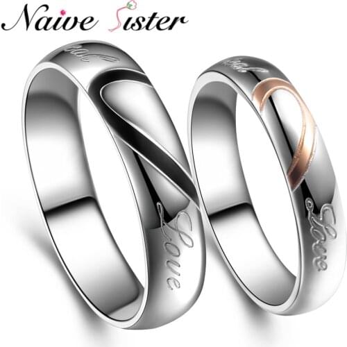 Romantic Couple Rings " Real Love" Valentines Day Gift Fashion Alliance Ring Stainless Steel Wedding Bands Engagement Jewelry