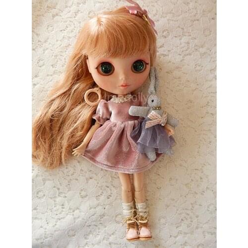 1 Set Lovely Pink Dress + Headwear + Rabbit Clothes for Blyth, Licca, Azone 1/6 Doll Clothing Accessories