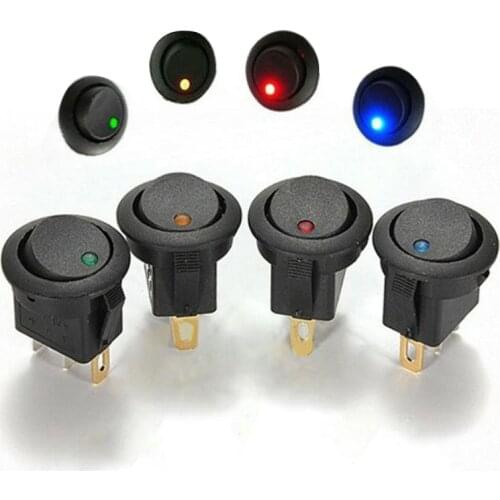 10pcs 12V 3 Pin Round Rocker Switch 16A ON/OFF Switch with Blue/Green/Yellow/Red LED Light Universal For Car Van Boat