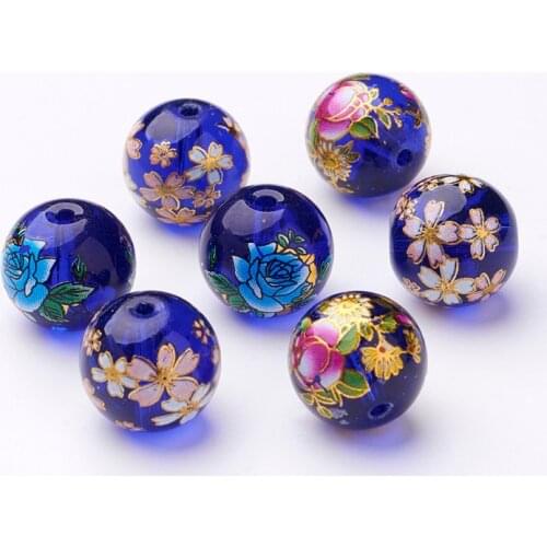 20pcs 14x13mm Flower Picture Transparent Glass Round Beads Loose Spacer Beads for Jewelry Making DIY Bracelet Necklace