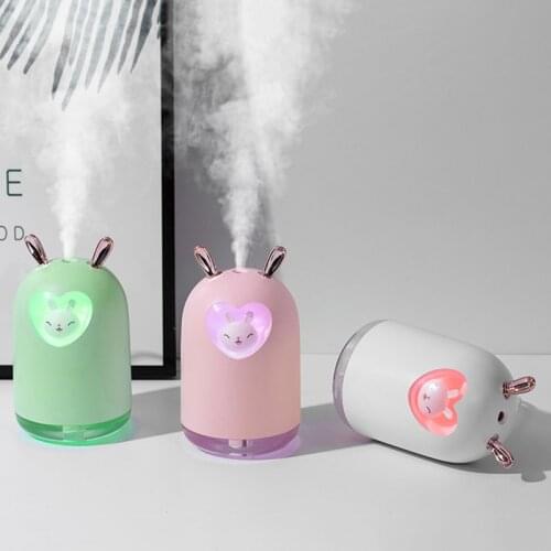 300ML Cute Rabbit air Humidifier Ultrasonic Cool Mist Aroma Oil Diffuser Romantic Colorful LED Lamp USB Humidificador Fogger