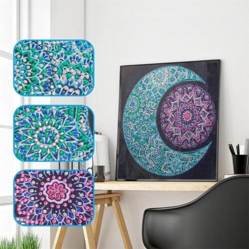 5D Diamond Painting Shaped Diamond Round Sun Moon Mandala Water Wafer Drill Part Diamond Embroidered Decorative Painting