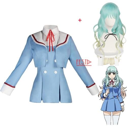 Anime High-Rise Invasion Shinzaki Kuon Cosplay Costume Light Blue JK Uniform Wig Girls School Uniform Party Students Sailor Suit