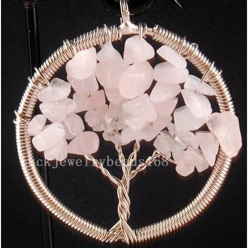 Free Shipping Fashion Jewelry 49mm Fashion Tree of life - Pink Crystal Wire Wrap Women Men Pendant bead C4031