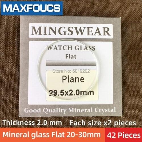 Free shipping Total 42 pieces Watch glass Round mineral glass Flat thickness 2.0mm Diameter of 20~30 mm watch parts