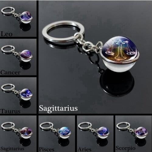 12 constellation keychain glass ball pendant zodiac sign keychain car key ring men and women birthday gift jewelry