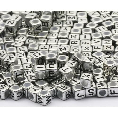 6x6mm Square Silvery Mixed Letter Beads Loose Acrylic Spacer Beads For Jewelry Making Diy Charm Necklace Bracelet Accessories