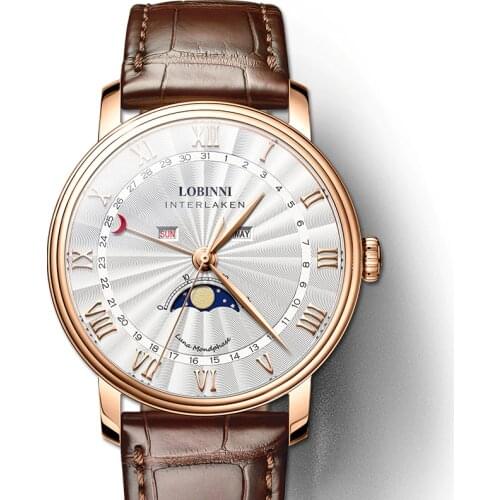 LOBINNI Men Watches Switzerland Luxury Brand Sapphire Waterproof Moon Phase Japan Miyota Quartz Movement Male Clock L3603M