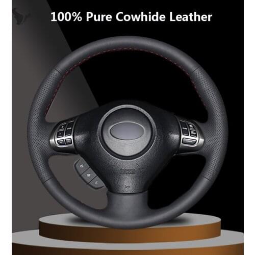 Black Genuine Leather Steering Wheel Cover for Subaru Forester 2008 2009 2012 Impreza 2008-2011 Legacy 2008 2009 2010 Exiga 2