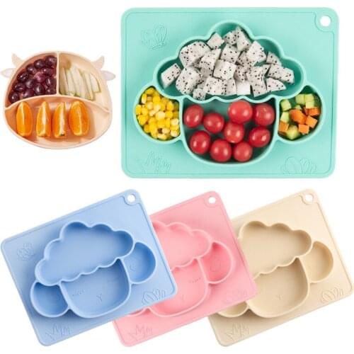 Baby Food Bowl Food Grade Silicone Feeding Bowl Dining Plate Solid Cute Cartoon Dishes Suction Toddle Training Tableware Kid