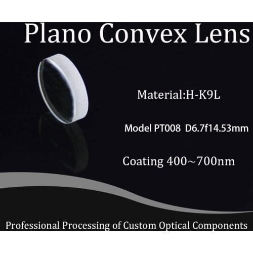 Diameter 7mm, Focal Length 20mm, Optical Glass Plano-convex Lens Material H-K9L Coating 400~700nm Collect and Converge Light