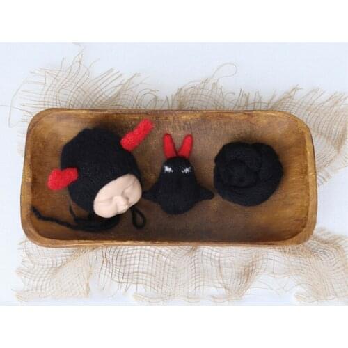 Newborn mohair wrap knitted hat and mini toy set are for shoot props Baby knit wrap hat demon toy photography studio shoot prop