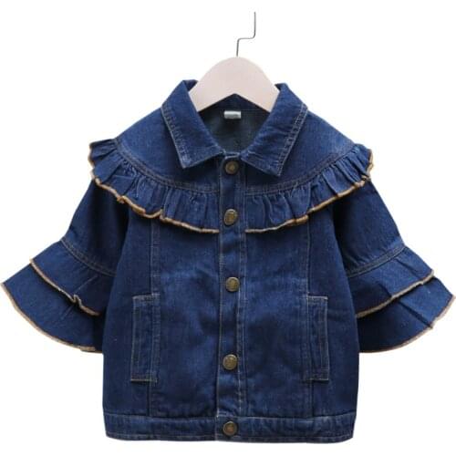 Denim Jacket Children Kids Fashion Cowboy Coat Leisure flare sleeve Girls Autumn Outerwear Baby Casual Jean Coats