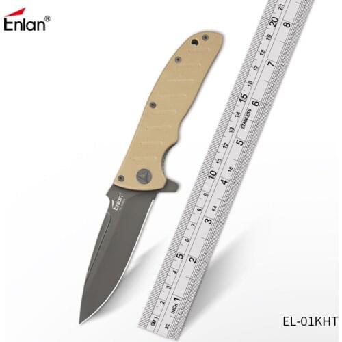 ENLAN EL-01KHT Tactical Knife 8Cr13mov Steel Black Blade ,G10 Handle,58Hrc Survival Hunt Camping Folding Knives Edc Outdoor tool