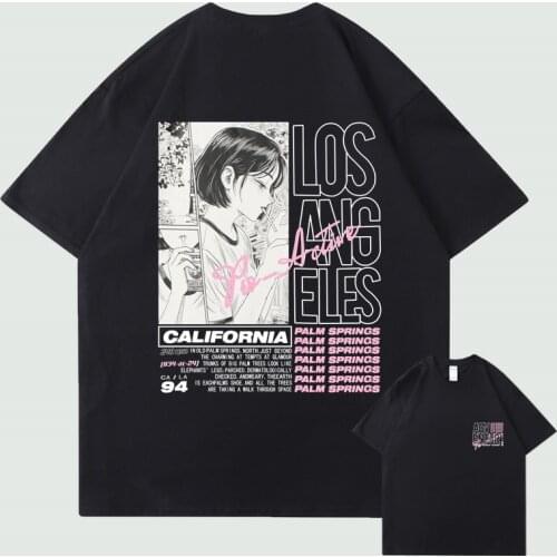 Men Streetwear Hip Hop Tshirt Anime Girl Smoking Letter Print T-Shirt 2021 Harajuku Cotton Summer Short Sleeve T Shirt Black