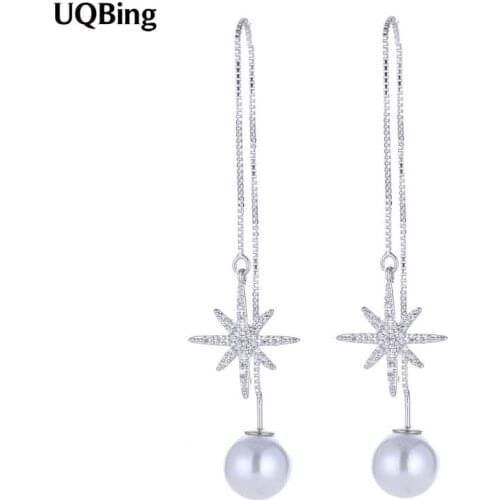 Good Jewelry Fashion Pure 925 Sterling Silver Drop Earrings Pearl Crystal Star Drop Earrings Jewelry Pendientes Brincos