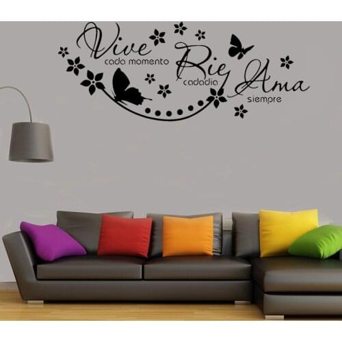 Spanish quotation Saying Vive Cada Momento Rie Cada Dia Ama Siempre room decoration wall sticker For Living room Bedroom G736