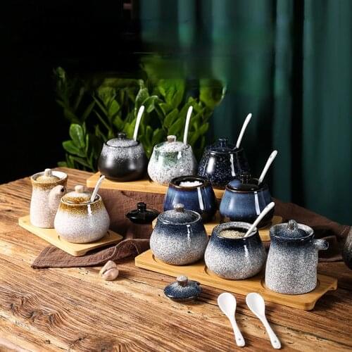 European Style Gradient Blue Ceramic Seasoning Pot Oil Pot Vinegar Bottle Pepper Pepper Salt Pot Kitchen Utensils Porcelain New