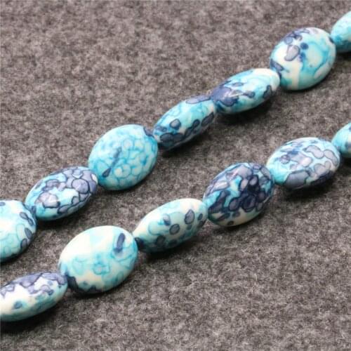 Classic New Beautiful Blue Rainbow Stone 13X18mm Oval Shape Loose Beads Lady Accessories DIY Jewelry Making Necklace 15inch Y703