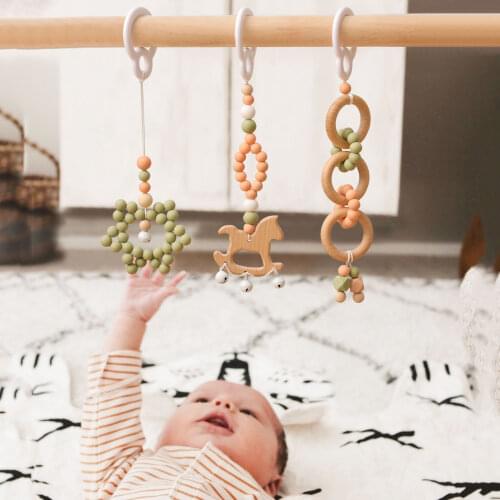 3 pcs/set Baby Gym Frame Stroller Hanging Pendants Wooden Horse Star Infant Teething Nursing Rattle Toys Newborn Room Decoration