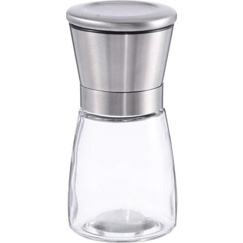 Kitchen Grinding Bottle Stainless Steel Brushed Salt Mill Pepper Grinder With Glass Bottle For Kitchen Tools