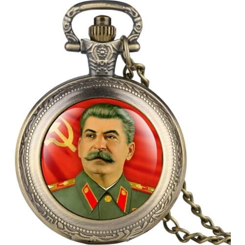 Brass Pocket Watch Stalin Retro Necklace Pendant Exquisite Classic White Dial Quartz Flip Cover Male Female Vintage Souvenir