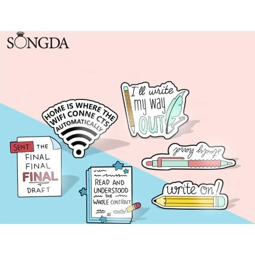 Trendy Cute Stationery Badge Book Post-it WiFi Acrylic Brooches Pen Pencil Lapel Pins Unisex Jewelry Accessories Gift