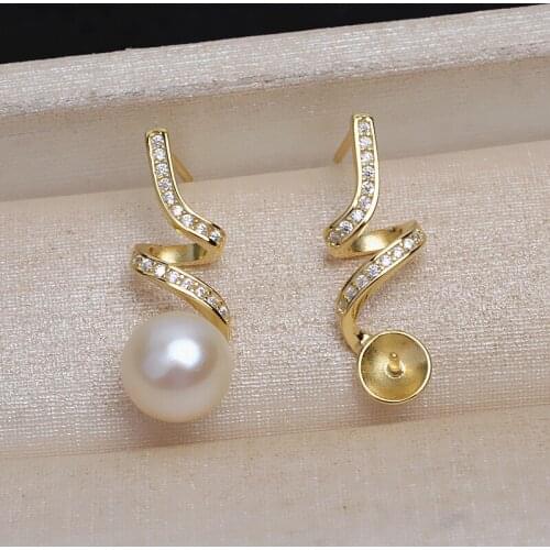 Trendy 925 Sterling Silver Earrings Findings Mountings Settings Jewelry Parts Fittings for Coral Jade Agate Beads Crystal