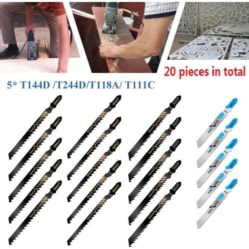 20Pcs Jig Saw Blade Jigsaw Blades Set Metal Wood Assorted Blades Woodworking Saw Blade T144D/T244D/T118A/T111C Cutting Tools