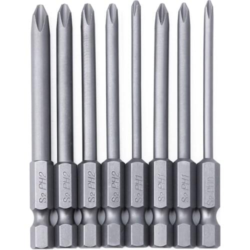 8pcs 75mm Long Magnetic Head Cross Hex Alloy Steel Screwdriver Bits Set