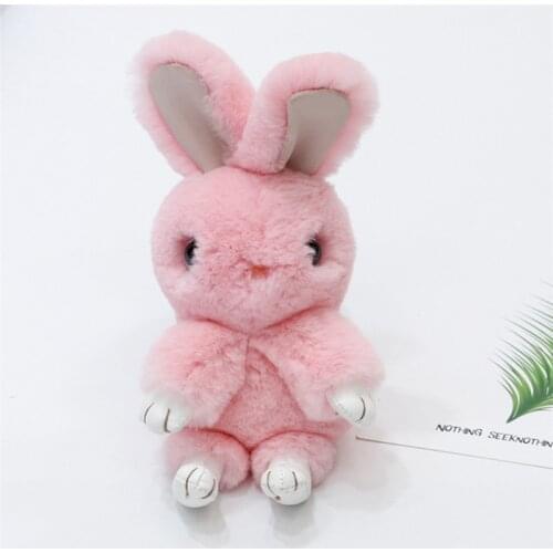 Real Fur Rabbit Keychain Fashion Key Ring Genuine Rex Rabbit Furs Bunny Pendant Bag Car Charm Tag Cute Rabbit Toy Doll L#47
