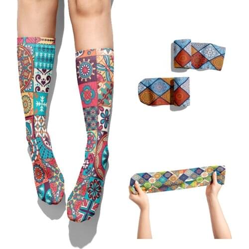 New Fashion Mandala Plaid 3D Printed Cotton Socks Breathable Summer Casual High Ankle Socks Unisex Happy Funny Autumn Girl Socks