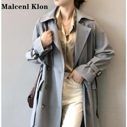 2021 autumn new Korean double-breasted windbreaker womens temperament was thin and long over-the-knee jacket