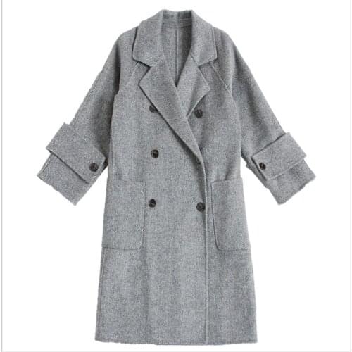 New autumn winter Herringbone double-faced cashmere coat ladies thickening plus long woolen coats Plus Size overcoat outwears