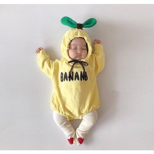 0-24M Newborn Kid Babys Girl Boy Clothes Banana Long Sleeve Hooded Romper Cotton Plain Jumpsuit Body Top Cute Outfit
