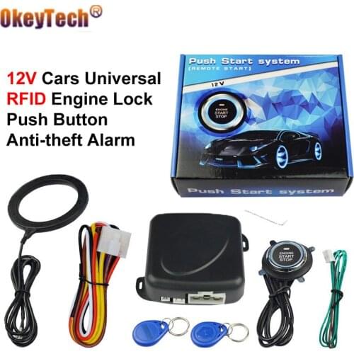 OkeyTech Auto Car Alarm Accessories For12V RFID Keyless Entry Engine Start Alarm System One Start Stop Remote Key Lock Lognition