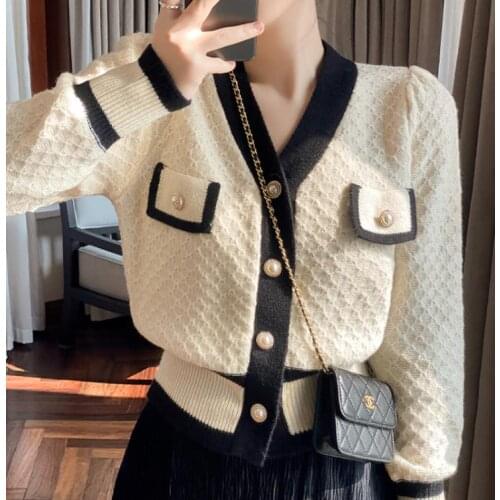 Autumn Fashion V-neck Sweater Temperament Sweater Cardigan Elegant Fashion Chaqueta Punto Mujer Cardigan Femme Manche Longue