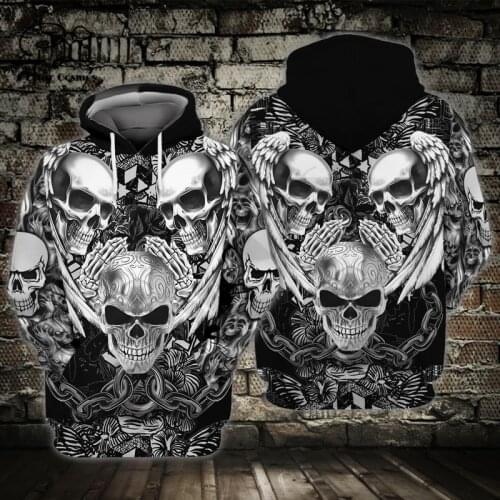 PLstar Cosmos 3DPrint Newest Winged Praying Skull Unique Amazing Harajuku Pullover Streetwear Unisex Hoodies/Sweatshirt/Zip R-7