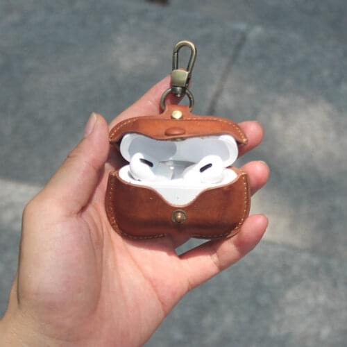 Luxury Genuine Leather Wireless Bluetooth Headset Case Drop-Proof for Airpods Pro 3 Shock-Proof Keeping Shell with Hook