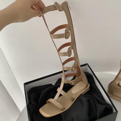2021 Summer Boots Genuine Leather Gladiator Sandals Women Shoes Fashion Breathable Flats Sandalias Mujer Hollow Strap Long Boots
