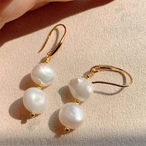 White Baroque Pearl Earring 18k Hook Women Natural Fashion Dangle Flawless Jewelry Irregular Earbob AAA Aurora Gift Cultured